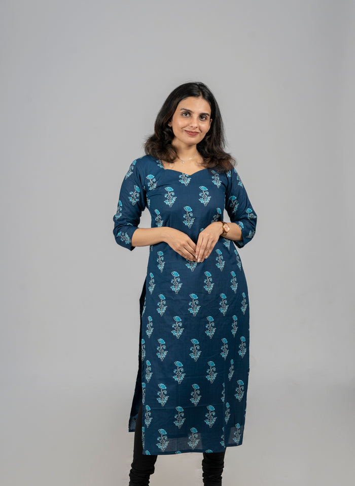 Pure cotton floral printed kurti in blue indigo shade MBS-323 **Ready to dispatch** **last piece clearance sale**