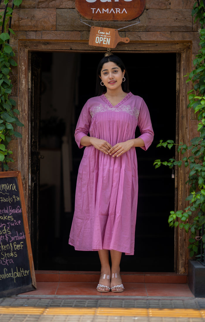 Pure mul cotton kurti/dress with crochet lace detailed neckline and thread embroidered yoke  MBS-551 **Ready to dispatch**