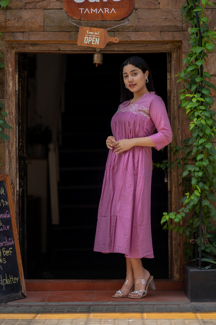 Pure mul cotton kurti/dress with crochet lace detailed neckline and thread embroidered yoke  MBS-551 **Ready to dispatch**