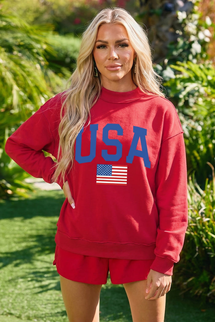 Racing Red Mock Neck Reversible USA/America Graphic Sweatshirt Shewin