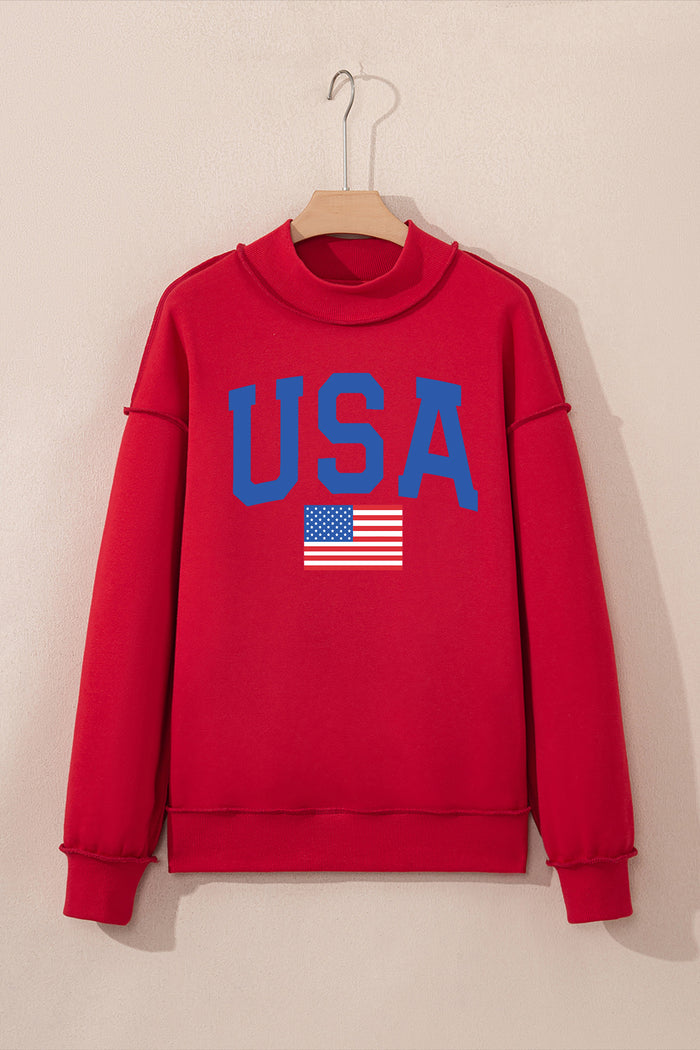 Racing Red Mock Neck Reversible USA/America Graphic Sweatshirt Shewin