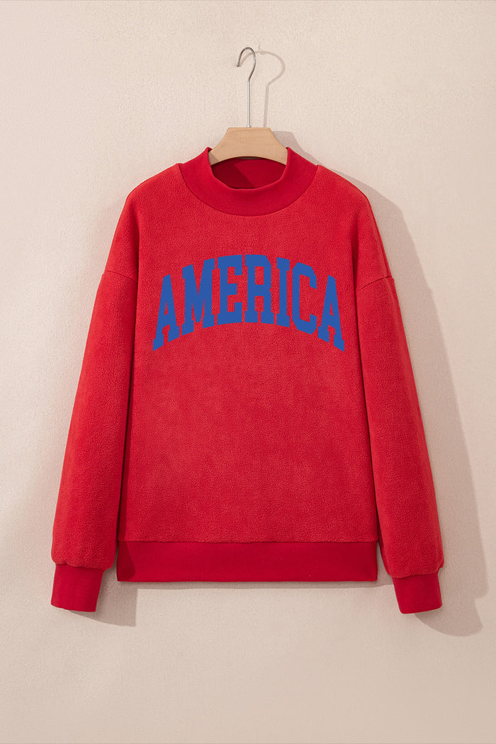 Racing Red Mock Neck Reversible USA/America Graphic Sweatshirt Shewin