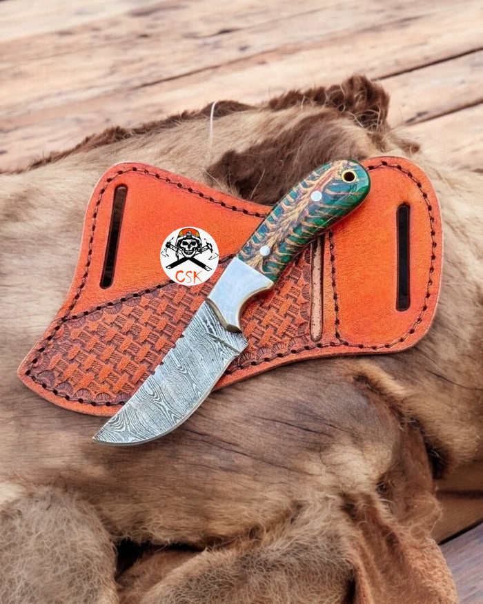 Ranch Cowboy Hunting Knife with Green Epoxy Pine Cone Resin Handle cskforged