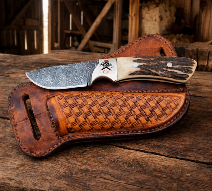 Ranch Cowboy Knife - 3.5” Damascus Steel with CrossDraw Sheath cskforged