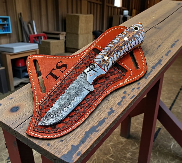 Ranch Cowboy Knife – Pine-Cone Resin Handle with Belt Sheath cskforged