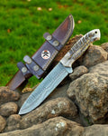 RANCHER BELT KNIFE – DAMASCUS ALONG BLADE WITH PINE CONE HANDLE cskforged