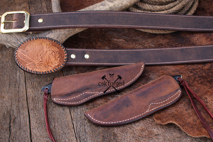 Rancher Buckaroo Knifes Collection – 3” Damascus Blade with Belt Sheath cskforged