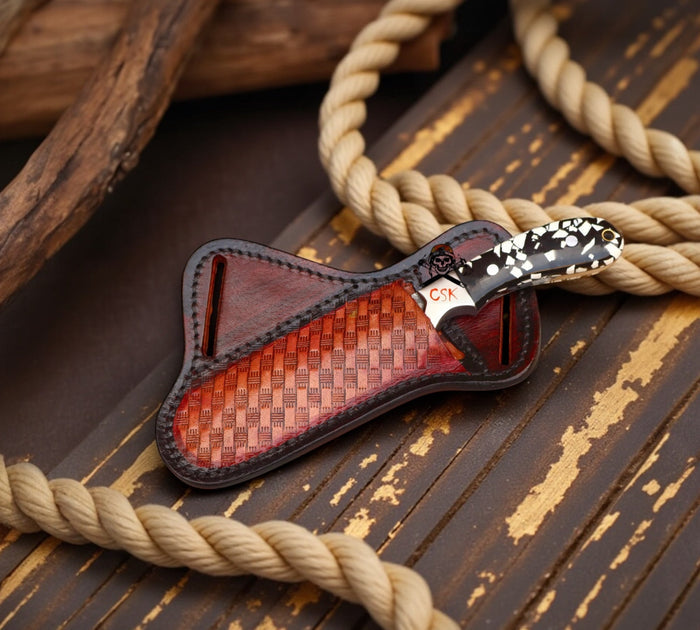 Rancher’s Damascus Belt Knife – 4.25” Cowboy Skinner with Epoxy Resin Handle cskforged