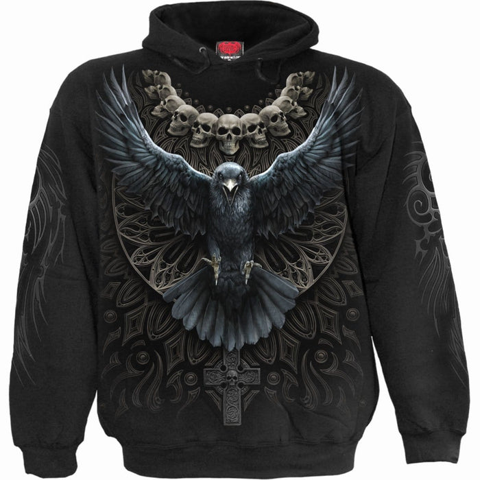 RAVEN SKULL - Hoody Black Spiral USA
