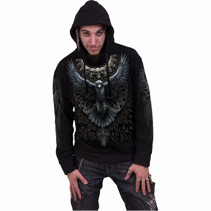 RAVEN SKULL - Hoody Black Spiral USA