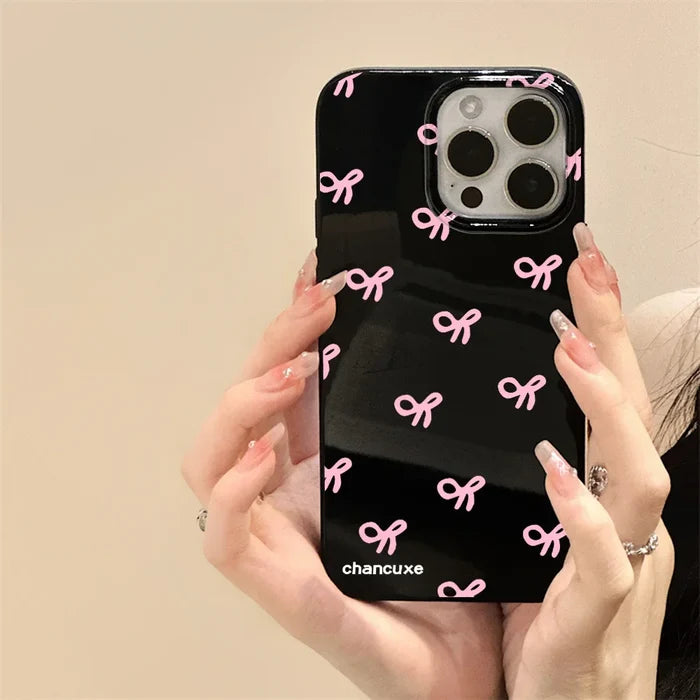 Red Cherry Gloss Black Simple Phone Case For iPhone PhoneShells