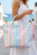 Red Glossy Striped Vinyl Large Tote Bag (Color Varied) Shewin