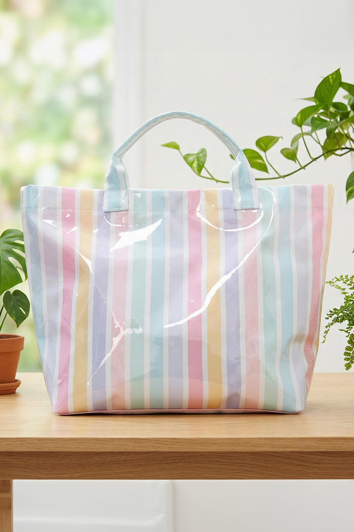 Red Glossy Striped Vinyl Large Tote Bag (Color Varied) Shewin