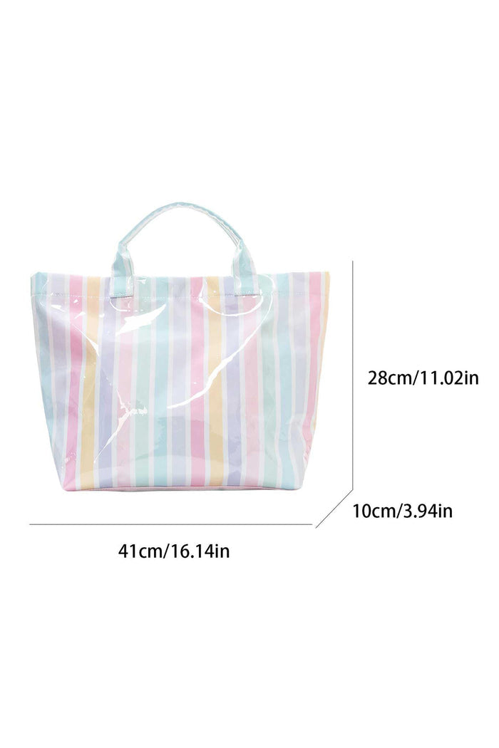 Red Glossy Striped Vinyl Large Tote Bag (Color Varied) Shewin
