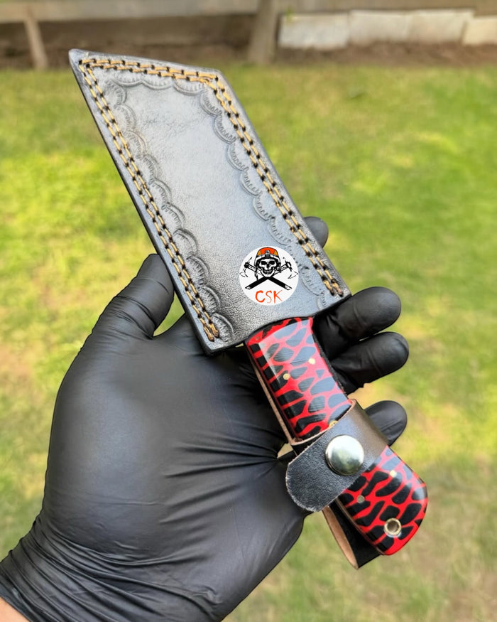 Red Viper Tanto - Custom Knife with Textured Resin Handle & Satin Blade cskforged