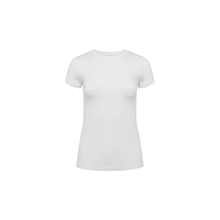 Ressi Fitted Tee in plain white microfiber, featuring a form-fitting crew neck silhouette, photographed from the front against a plain white background with no visible logos or designs.