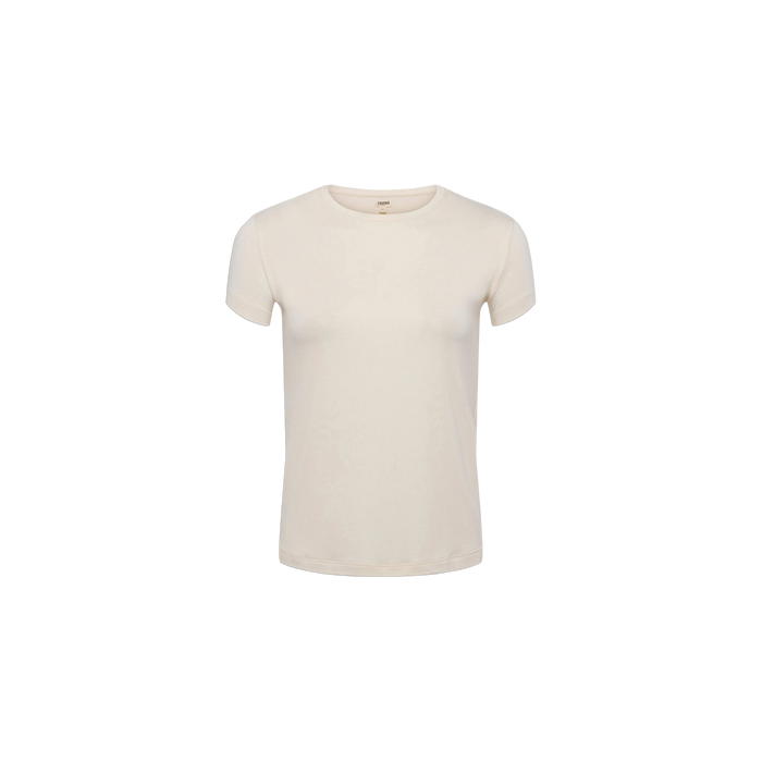 A Ressi Fitted Tee in vintage white, featuring a slim fit and short sleeves, displayed on a white background.
