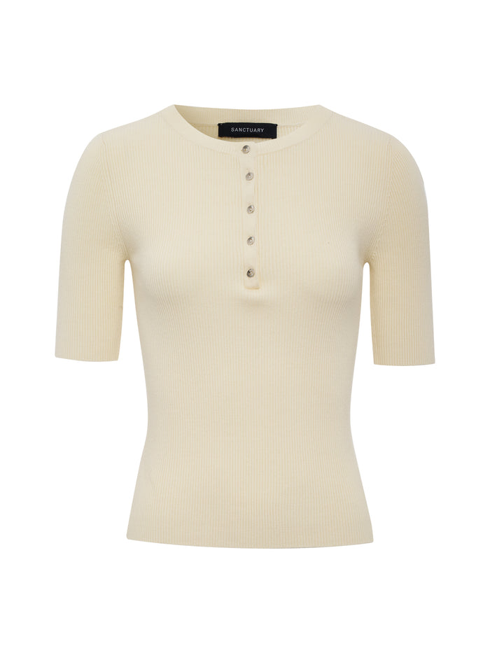 Ribbed Henley Tee Bone