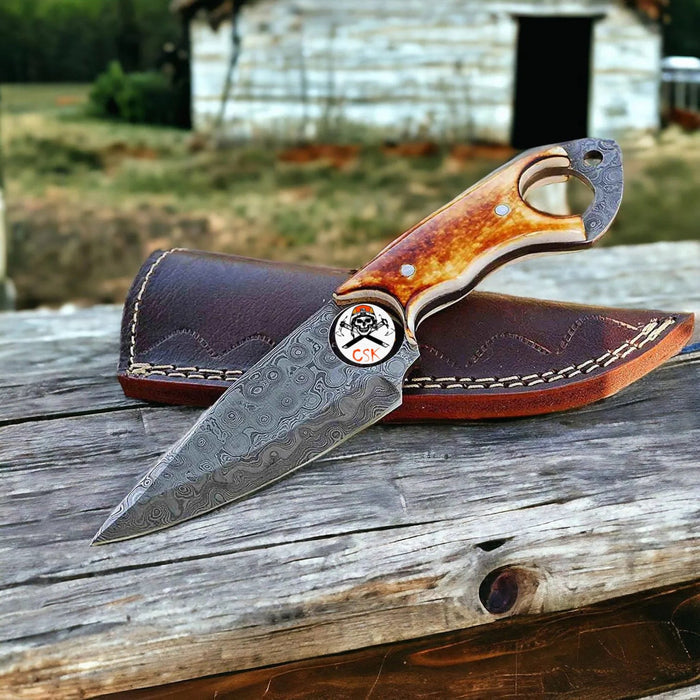 RingTail Hunting Knife – Tinted Camel Bone Handle – Full Tang – Ultimate Outdoor Companion-Knife cskforged
