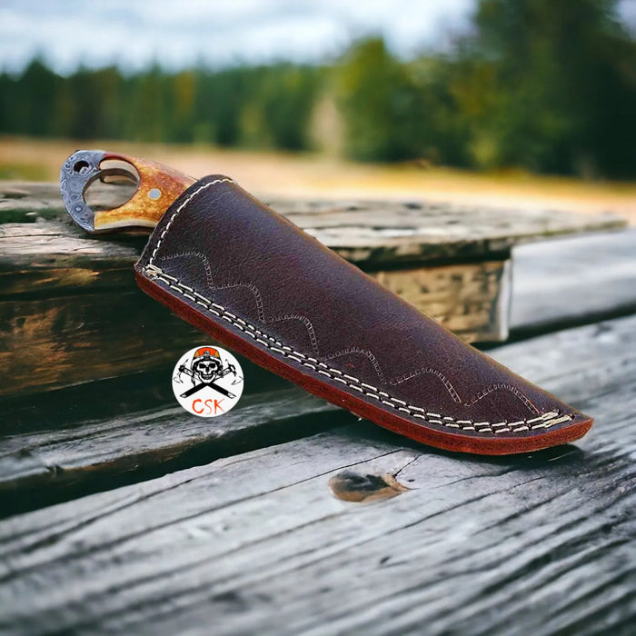 RingTail Hunting Knife – Tinted Camel Bone Handle – Full Tang – Ultimate Outdoor Companion-Knife cskforged