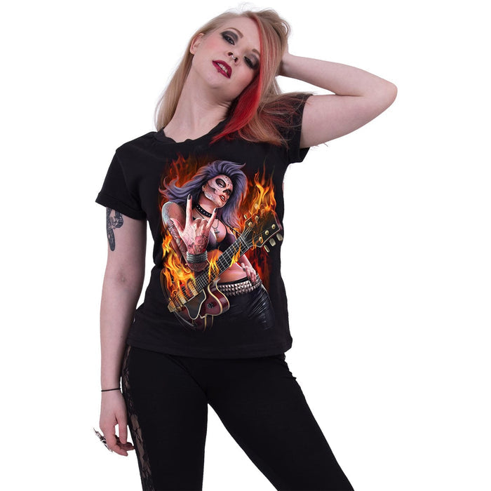 ROCKING THE DEAD - Boatneck Cap Sleeve Top Black Spiral USA