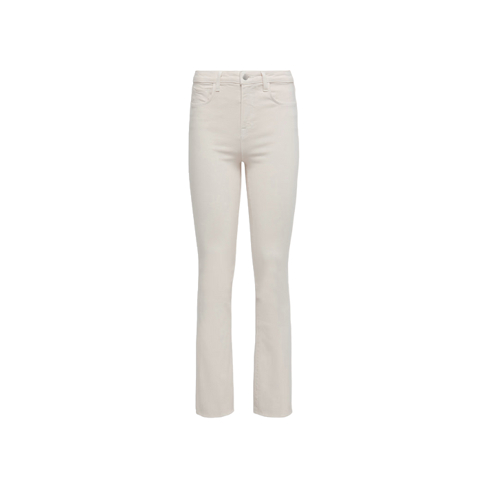 The Ruth Straight-Leg Jean is a pair of high-rise, straight-leg jeans in vintage white, crafted from stretch denim and displayed against a plain white background.