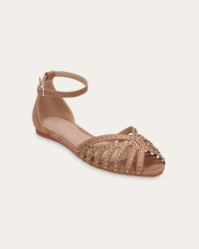 Sandalo basso Elena cammello con intreccio e strass - vegan