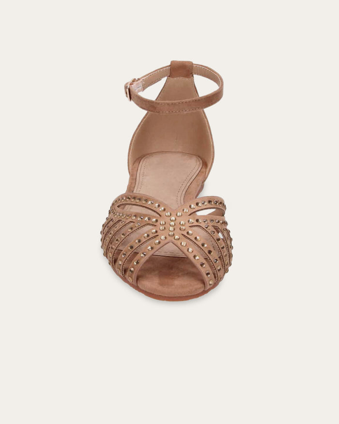 Sandalo basso Elena cammello con intreccio e strass - vegan