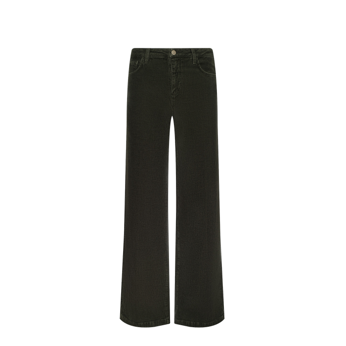 Scottie Corduroy Pant—high rise, wide-leg black jeans featuring front and back pockets with button and zip closure, displayed on a plain white background—a must-have for fall 2026 fashion.