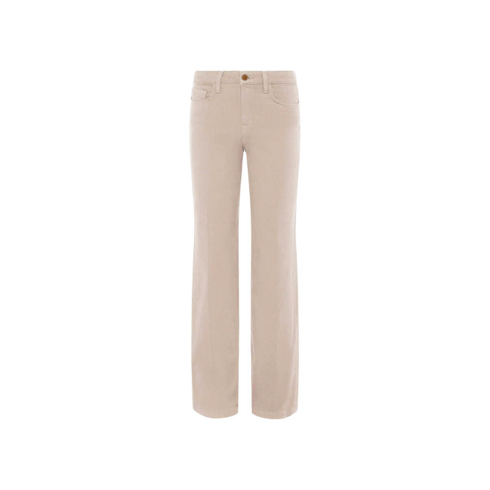 Scottie Wide-Leg Jean in beige, featuring a high-rise waist, wide-leg silhouette, premium stretch denim construction, front and back pockets, belt loops, and a button closure, displayed on a white background.