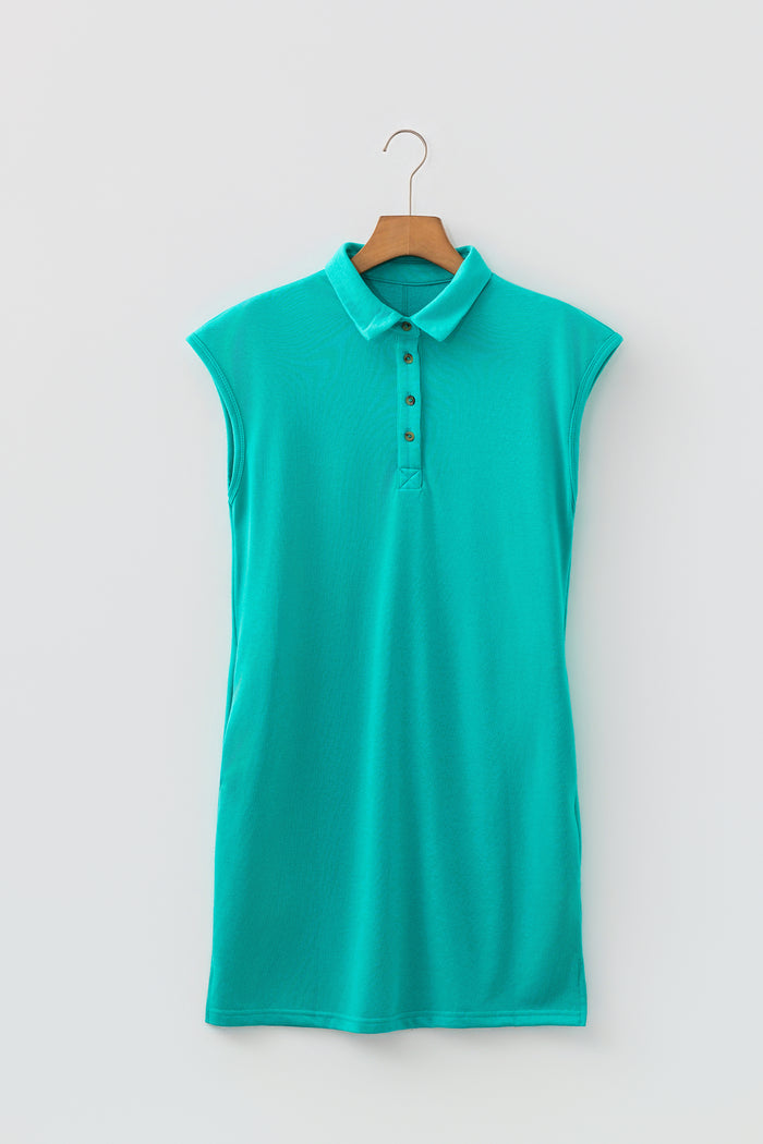 Sea Green Relaxed Fit Polo T Shirt Dress Shewin