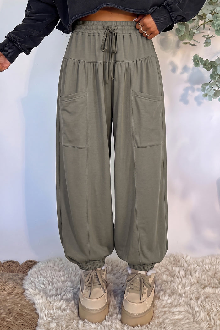 Seagrass Elastic Waist Drawstring Wide Leg Full Length Pants Shewin