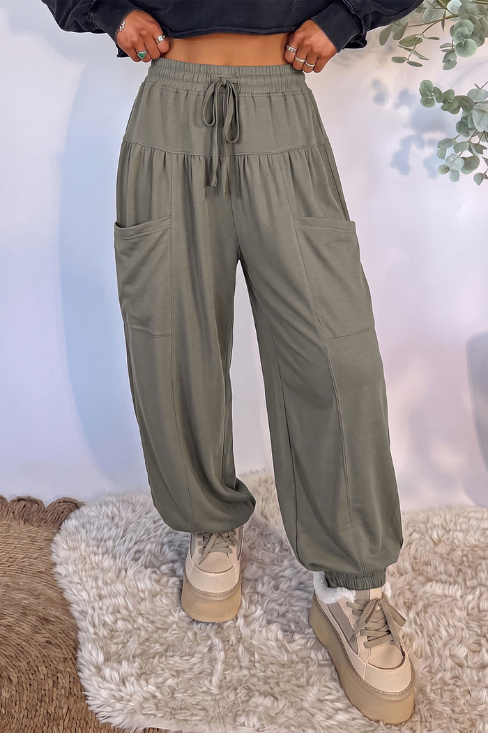 Seagrass Elastic Waist Drawstring Wide Leg Full Length Pants Shewin
