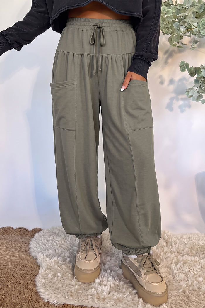Seagrass Elastic Waist Drawstring Wide Leg Full Length Pants Shewin