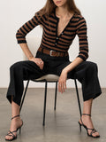 Selena Henley Top Black / Cocoa Powder Stripe