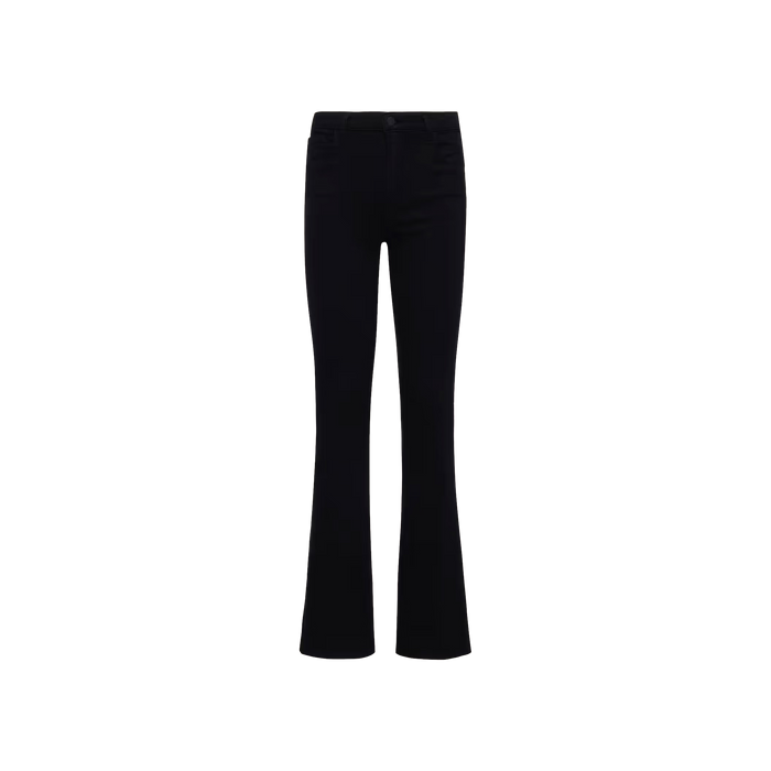 Selma Bootcut Jean: super stretch, true-black high-rise bootcut jeans displayed on a plain white background.