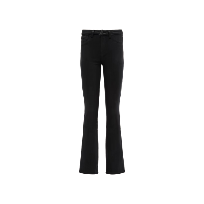 Selma Coated Bootcut Jean displayed on a white background, showing the front view with a fitted waist, pockets, and a slight bootcut hem at the bottom of each leg.
