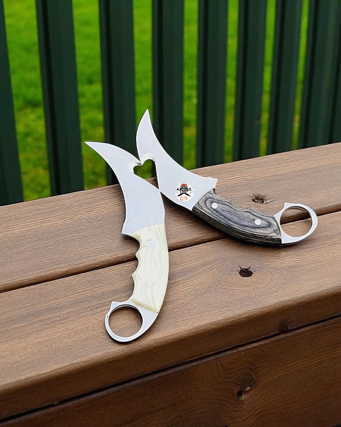 Shadow Claw Karambit Knife Pairing Set With Wooden & Resin Handle cskforged