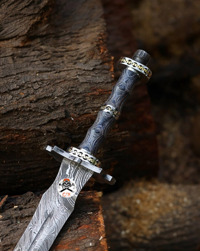 Shadowfang Damascus Steel Sword – Exotic Wood Handle cskforged
