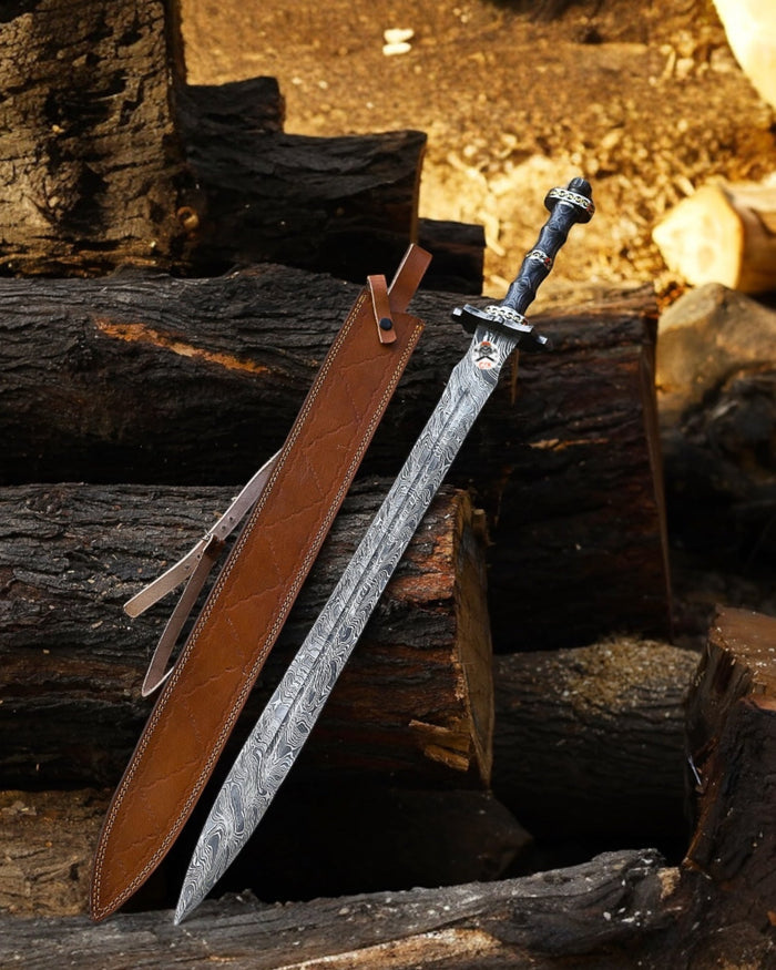 Shadowfang Damascus Steel Sword – Exotic Wood Handle cskforged