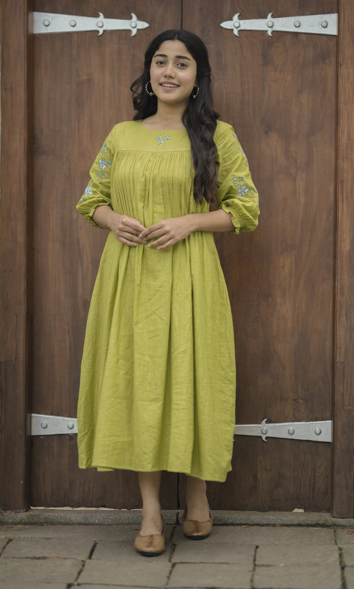 Sheen green cotton flex kurti with floral embroidery detailings MBS-716 **Ready to dispatch**