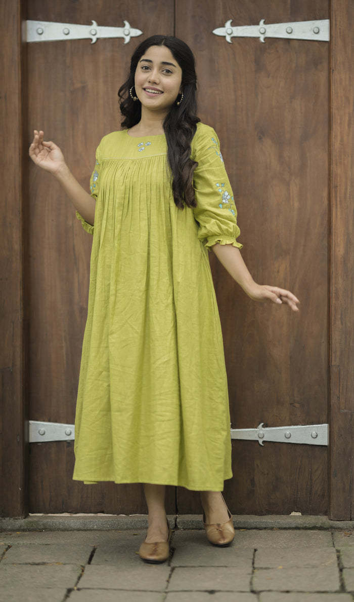 Sheen green cotton flex kurti with floral embroidery detailings MBS-716 **Ready to dispatch**
