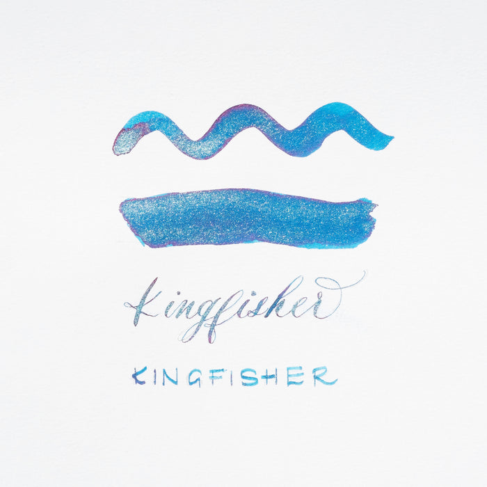 Swatch of Kingfisher blue shimmer fountain pen ink