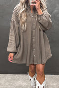 Simply Taupe Waffle Knit Shirt Tunic Mini Dress Shewin