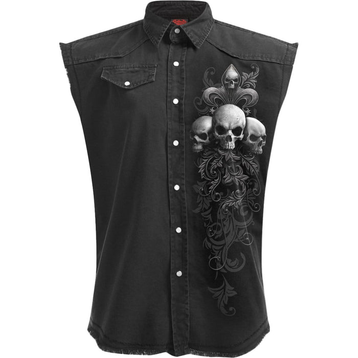 SKULL SCROLL - Sleeveless Stone Washed Worker Black Spiral USA