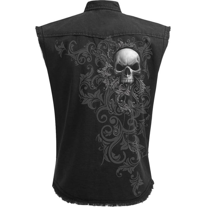 SKULL SCROLL - Sleeveless Stone Washed Worker Black Spiral USA