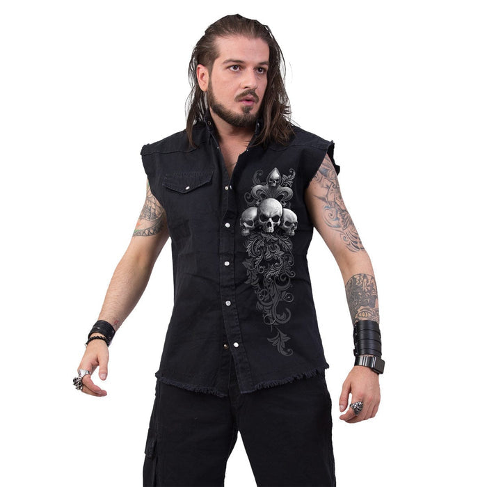 SKULL SCROLL - Sleeveless Stone Washed Worker Black Spiral USA