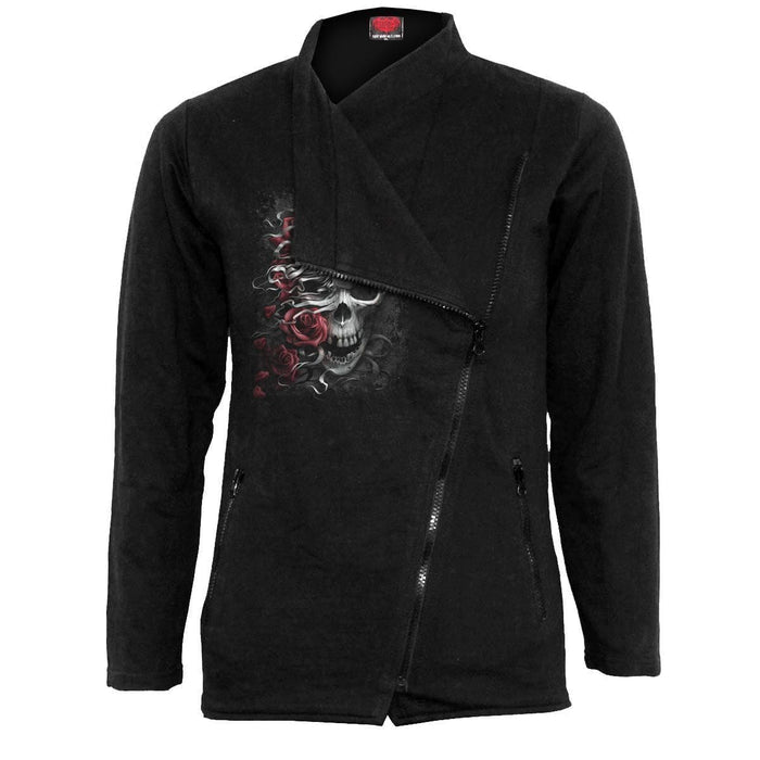 SKULLS N' ROSES - Slant Zip Women Biker Jacket Black Spiral USA