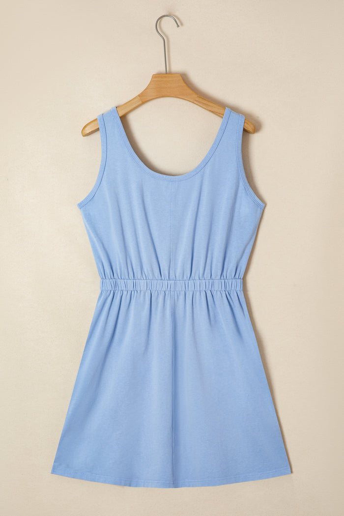Sky Blue Mineral Wash Elastic Waist Tank Dress with Side Pockets Shewin