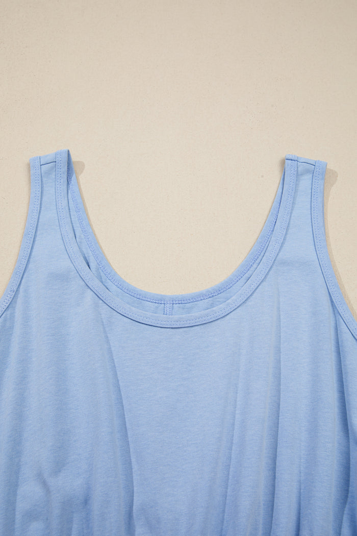 Sky Blue Mineral Wash Elastic Waist Tank Dress with Side Pockets Shewin